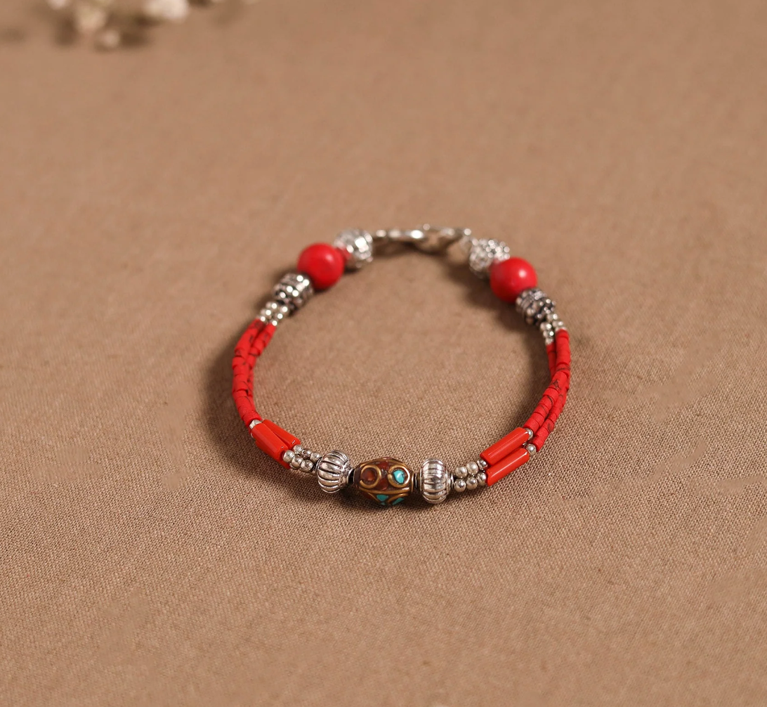 Red - Ethnic Tribal Tibetan Beads Bracelet from Himalaya 04
