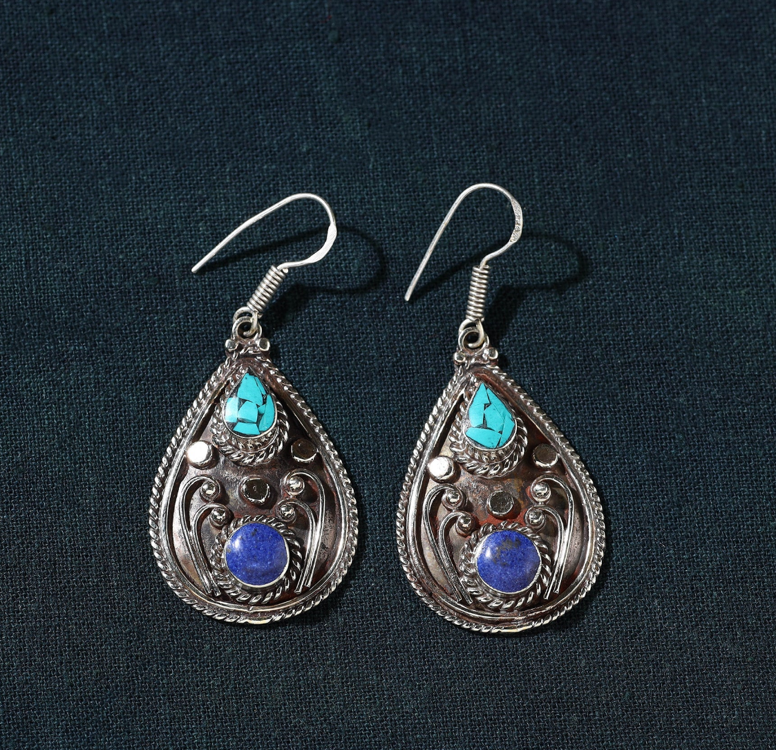 Grey - Ethnic Tribal Tibetan Earrings from Himalaya 01