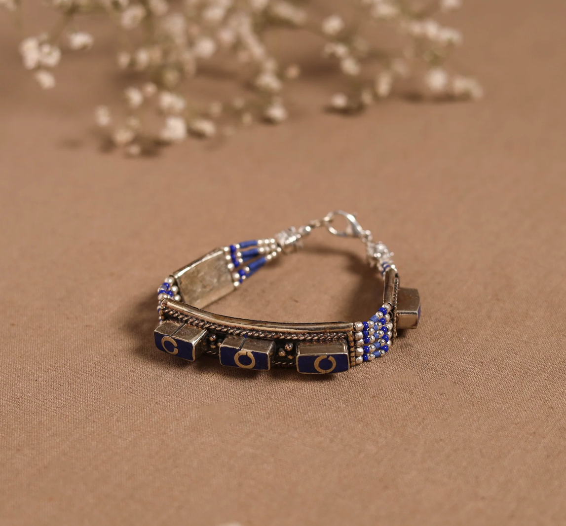 Blue - Ethnic Tribal Tibetan Metal Bracelet from Himalaya 12