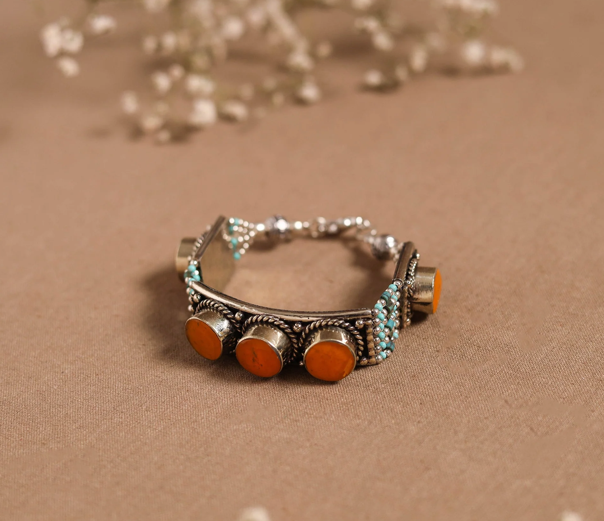 Orange - Ethnic Tribal Tibetan Metal Bracelet from Himalaya 27